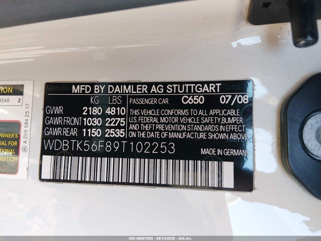 WDBTK56F89T102253 2009 MERCEDES-BENZ CLK 350 photo no. 9