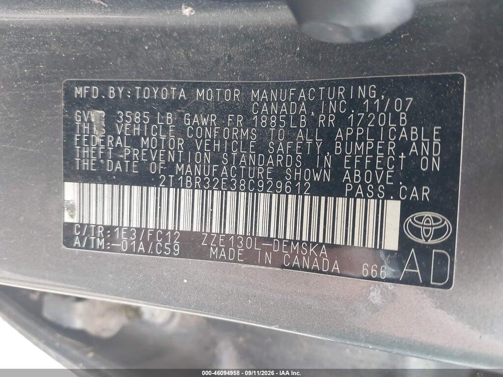 2T1BR32E38C929612 2008 TOYOTA COROLLA photo no. 9