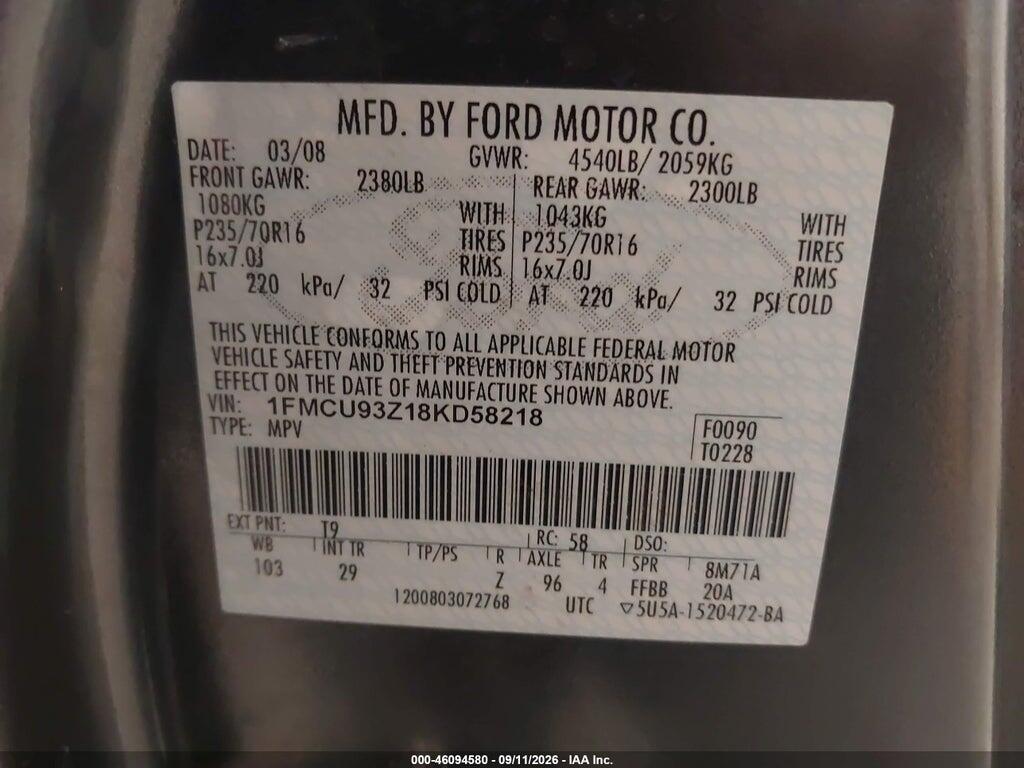 1FMCU93Z18KD58218 2008 FORD ESCAPE photo no. 9
