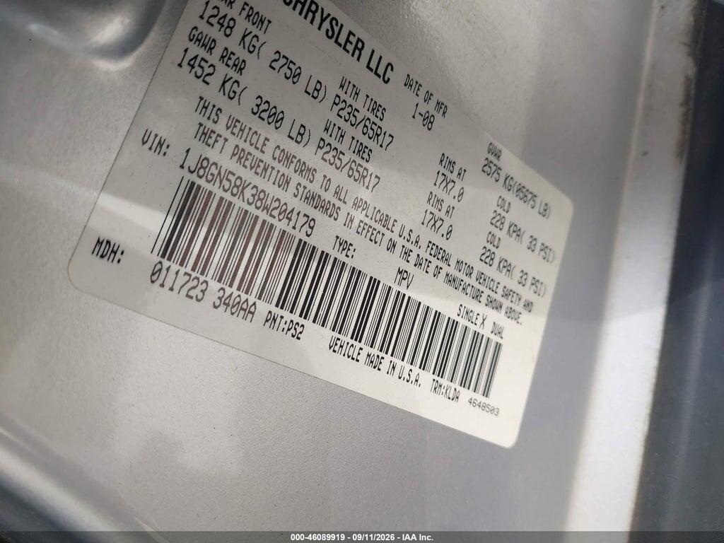 1J8GN58K38W204179 2008 JEEP LIBERTY photo no. 9