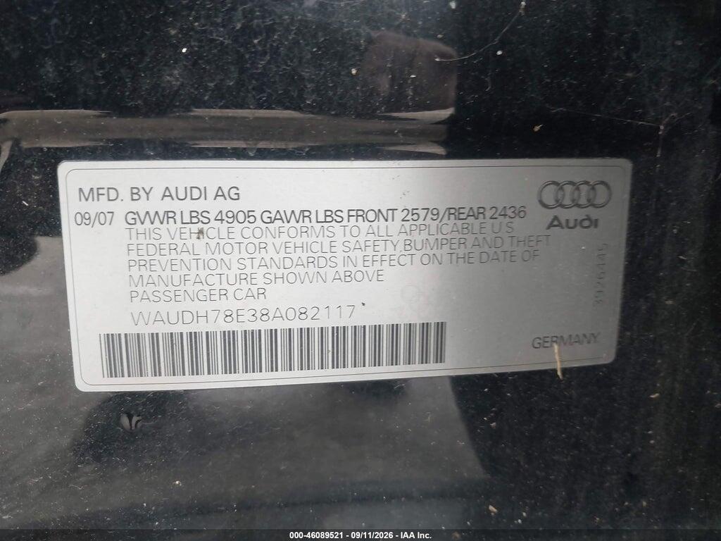WAUDH78E38A082117 2008 AUDI A4 photo no. 9