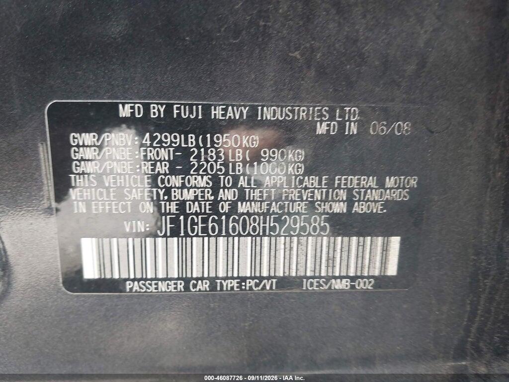 JF1GE61608H529585 2008 SUBARU IMPREZA photo no. 9