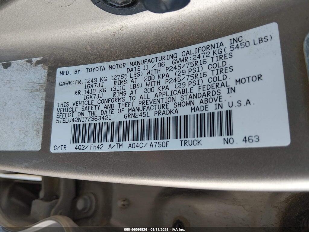 5TELU42N17Z363421 2007 TOYOTA TACOMA photo no. 9