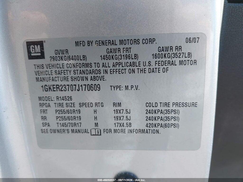 1GKER23707J170609 2007 GMC ACADIA photo no. 9