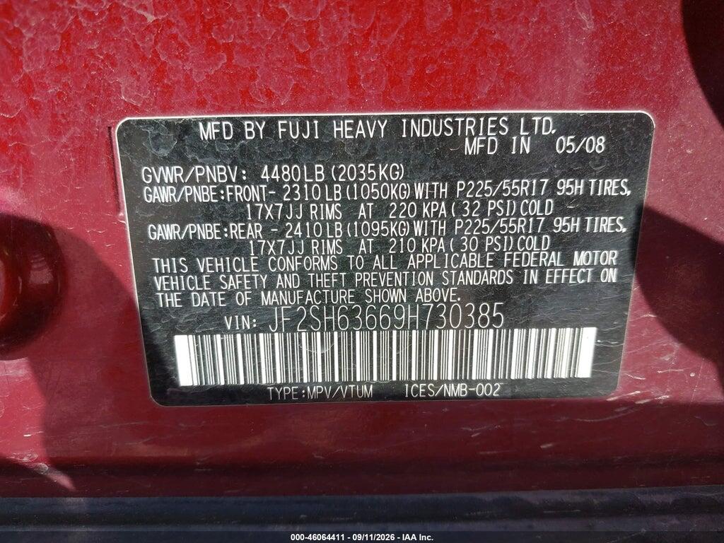 JF2SH63669H730385 2009 SUBARU FORESTER photo no. 9