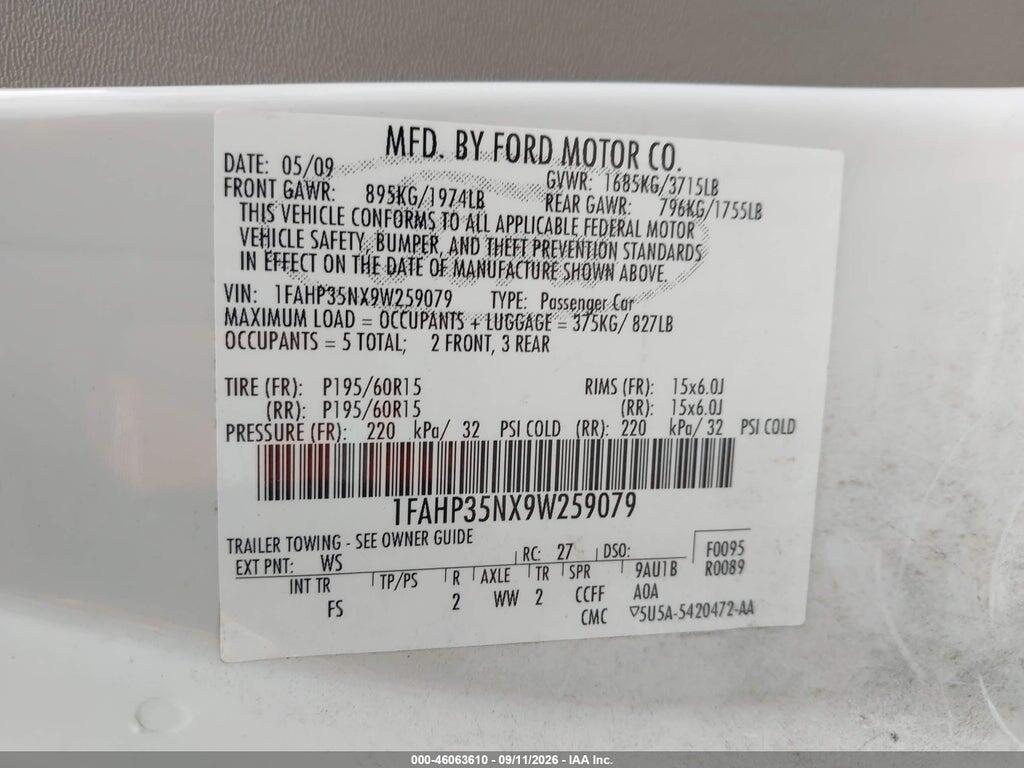 1FAHP35NX9W259079 2009 FORD FOCUS photo no. 9