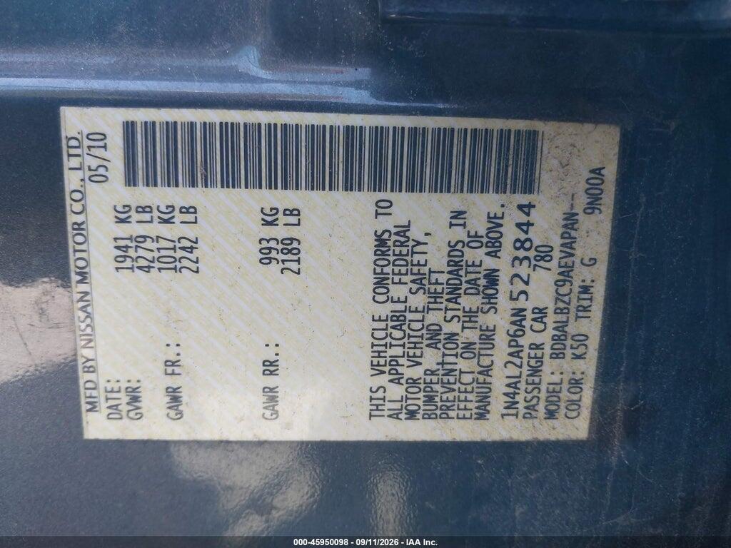 1N4AL2AP6AN523844 2010 NISSAN ALTIMA photo no. 9