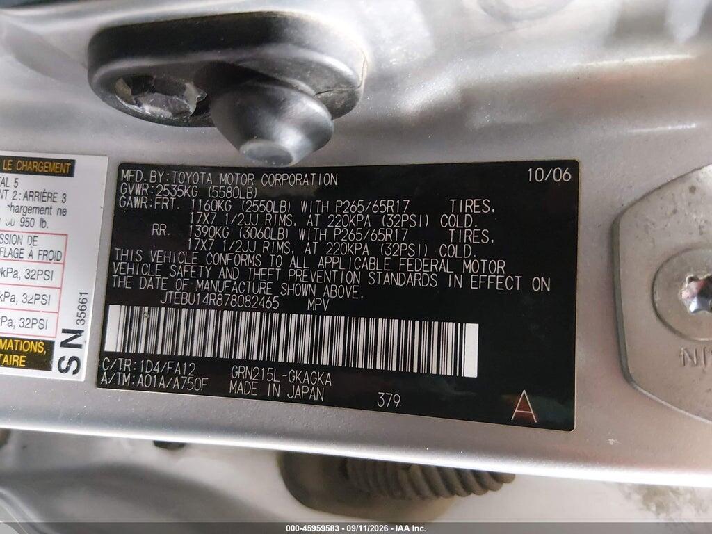 JTEBU14R878082465 2007 TOYOTA 4RUNNER photo no. 9