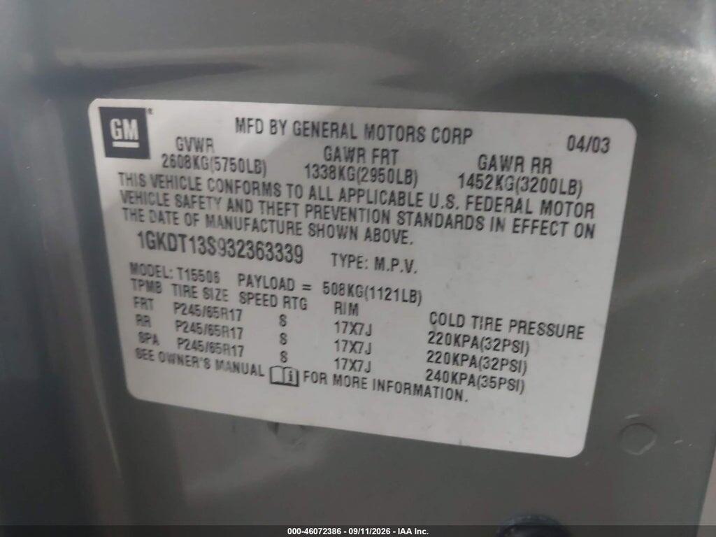 1GKDT13S932363339 2003 GMC ENVOY photo no. 9