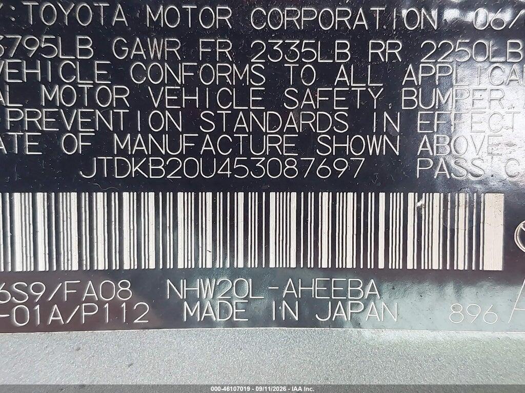 JTDKB20U453087697 2005 TOYOTA PRIUS photo no. 9
