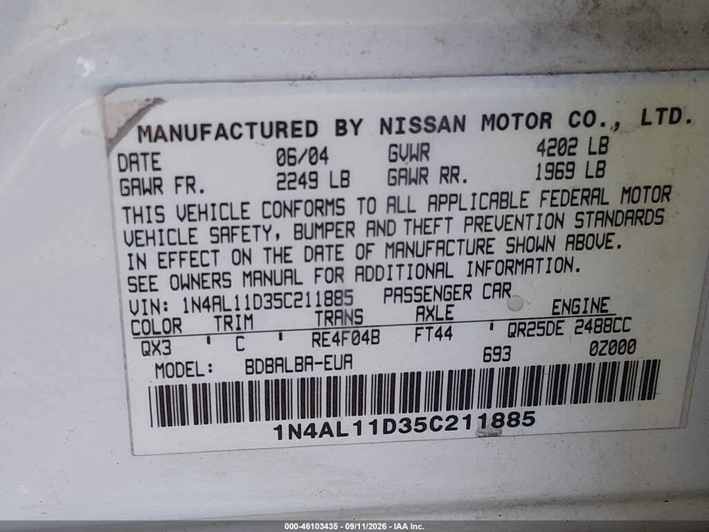 1N4AL11D35C211885 2005 NISSAN ALTIMA photo no. 9