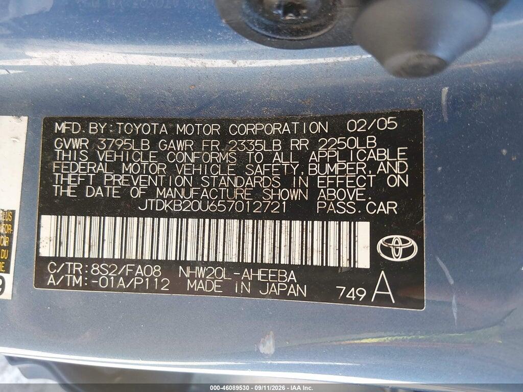 JTDKB20U657012721 2005 TOYOTA PRIUS photo no. 9