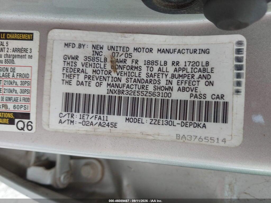 1NXBR32E55Z563100 2005 TOYOTA COROLLA photo no. 9