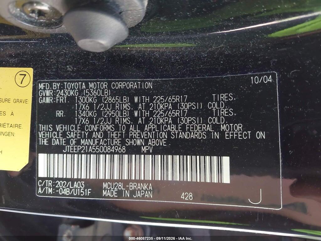 JTEEP21A550084968 2005 TOYOTA HIGHLANDER photo no. 9