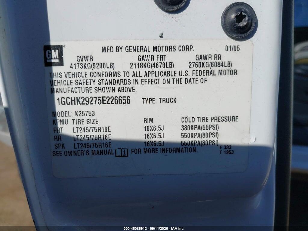 1GCHK29275E226656 2005 CHEVROLET SILVERADO 2500HD photo no. 9