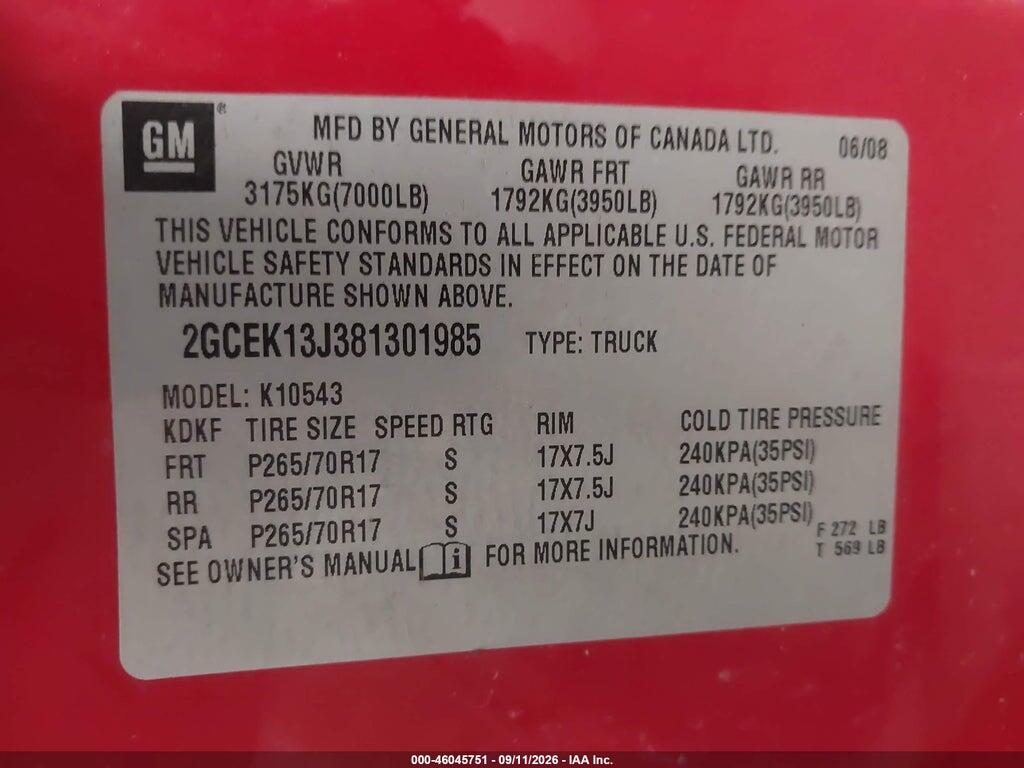 2GCEK13J381301985 2008 CHEVROLET SILVERADO 1500 photo no. 9