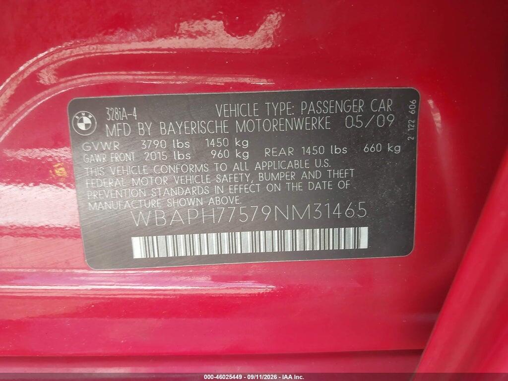 WBAPH77579NM31465 2009 BMW 328I photo no. 9