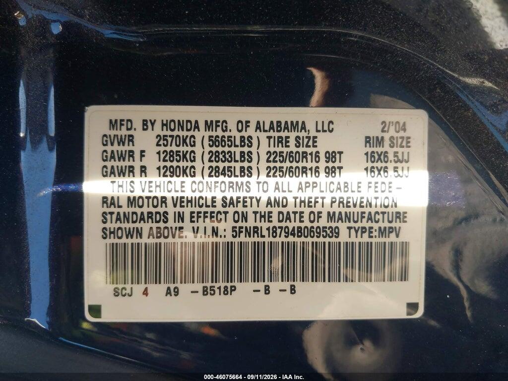 5FNRL18794B069539 2004 HONDA ODYSSEY photo no. 9