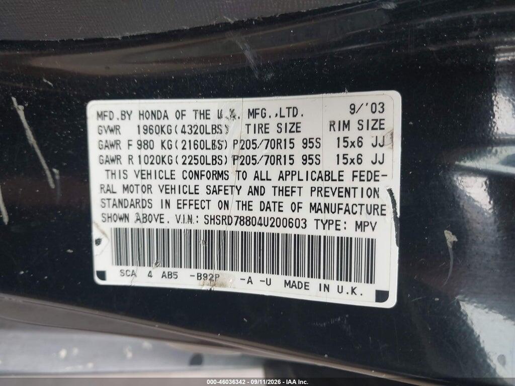 SHSRD78804U200603 2004 HONDA CR-V photo no. 9