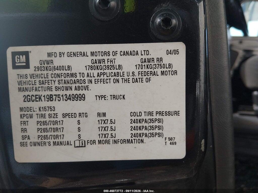 2GCEK19B751349999 2005 CHEVROLET SILVERADO 1500 photo no. 9