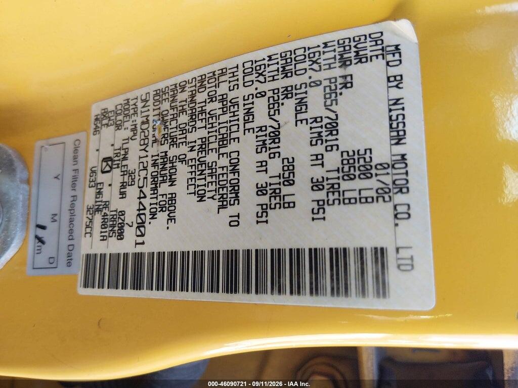 5N1MD28Y12C544001 2002 NISSAN XTERRA photo no. 9