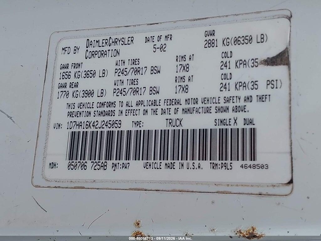1D7HA16K42J245059 2002 DODGE RAM 1500 photo no. 9
