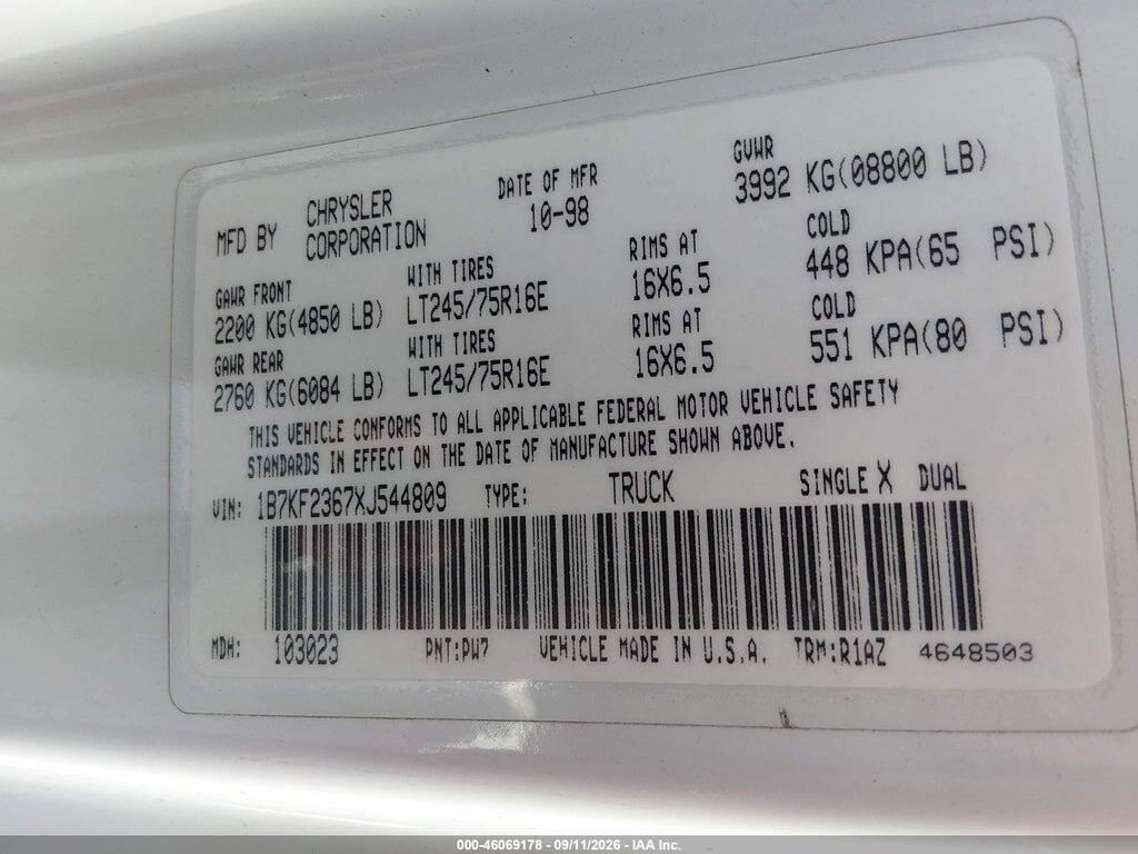 1B7KF2367XJ544809 1999 DODGE RAM 2500 photo no. 9