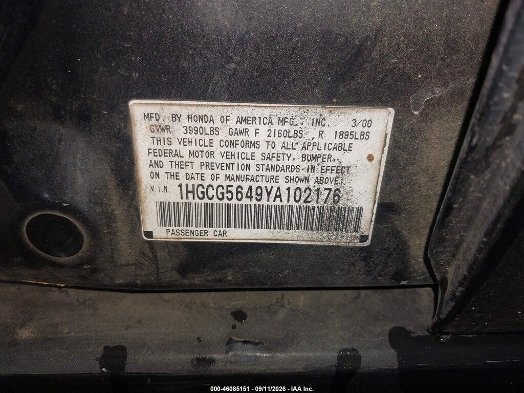 1HGCG5649YA102176 2000 HONDA ACCORD photo no. 9