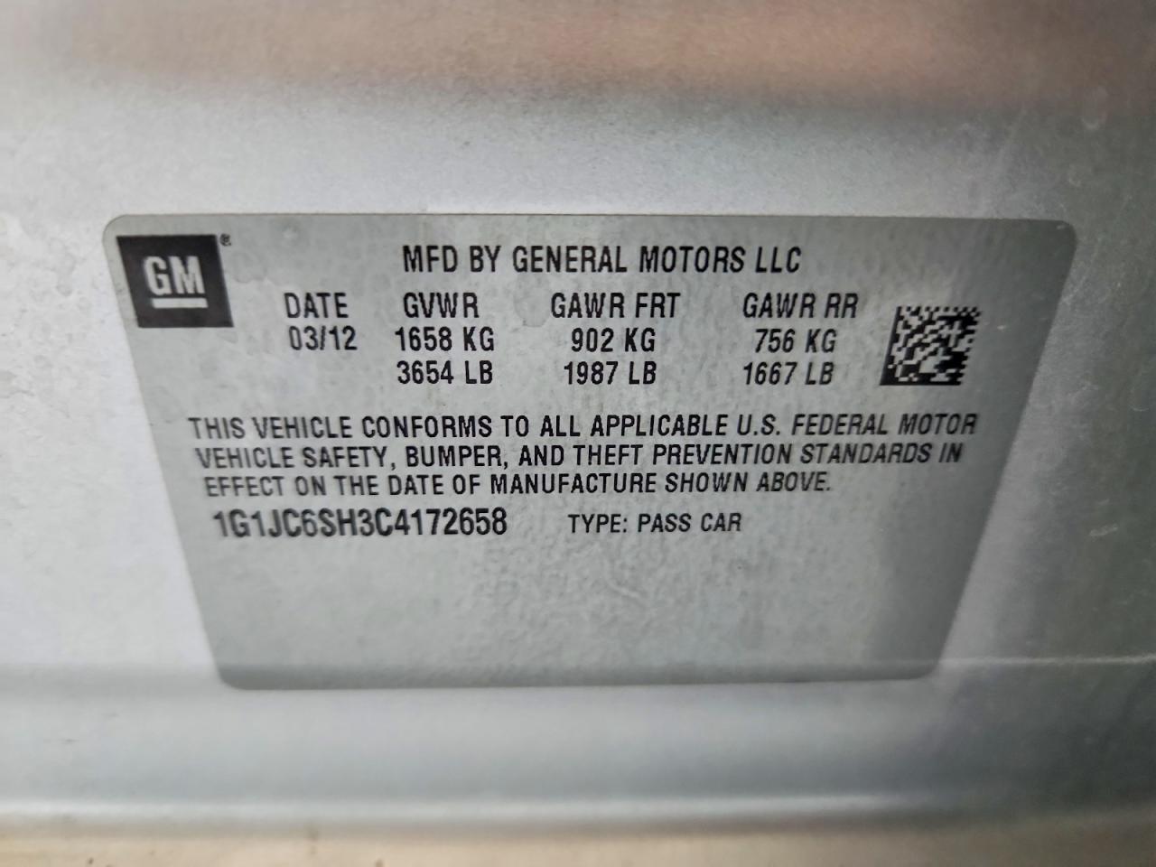 1G1JC6SH3C4172658 2012 CHEVROLET SONIC photo no. 12