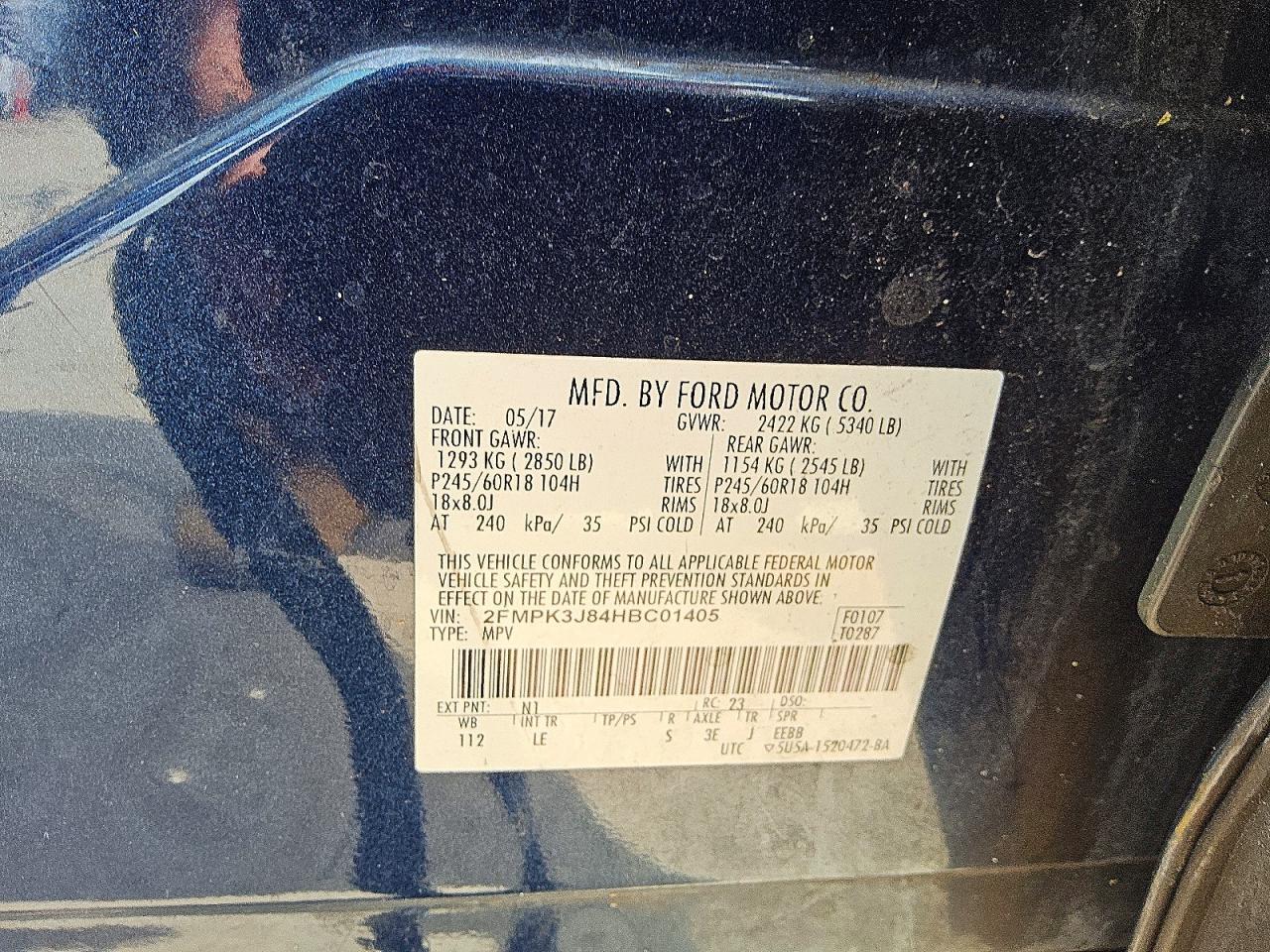 2FMPK3J84HBC01405 2017 FORD EDGE photo no. 7