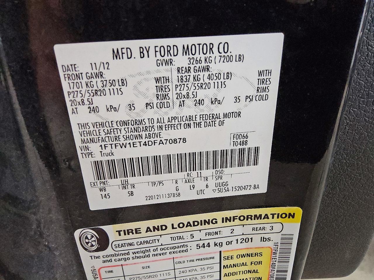 1FTFW1ET4DFA70878 2013 FORD F150 photo no. 12