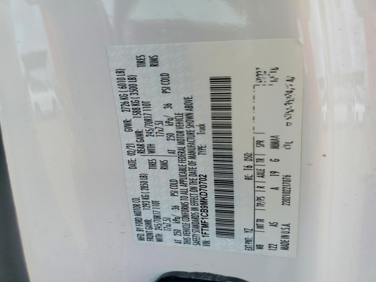 1FTMF1CB9MKD70702 2021 FORD F150 photo no. 12