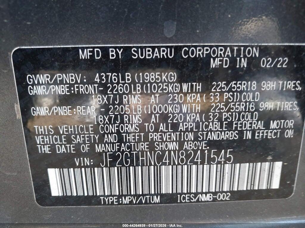 JF2GTHNC4N8241545 2022 SUBARU CROSSTREK photo no. 9