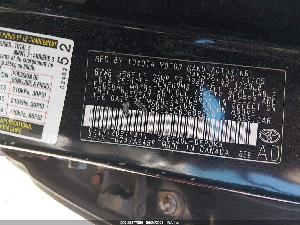 2T1BR32E06C608656 2006 TOYOTA COROLLA photo no. 9