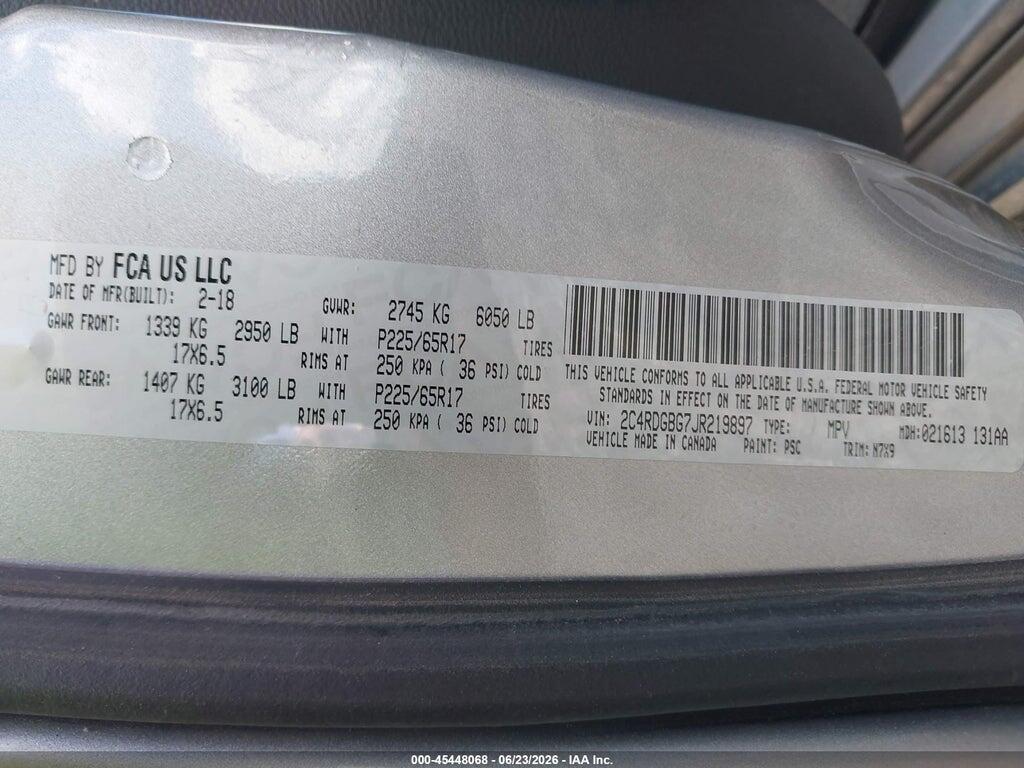 2C4RDGBG7JR219897 2018 DODGE GRAND CARAVAN photo no. 9