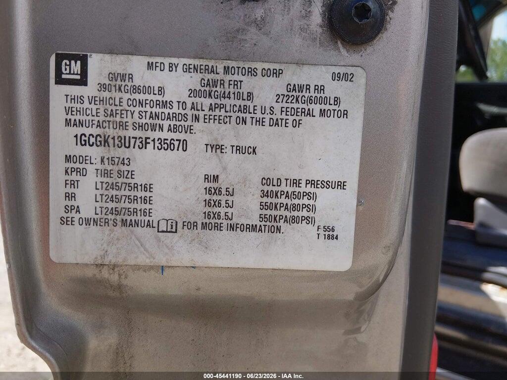 1GCGK13U73F135670 2003 CHEVROLET SILVERADO 1500HD photo no. 9