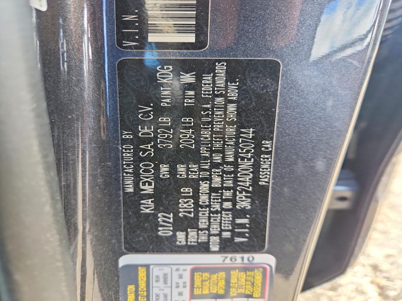3KPF24AD0NE450744 2022 KIA FORTE photo no. 12