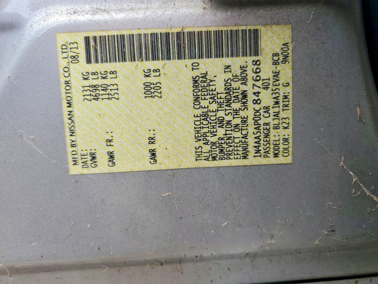 1N4AA5AP0DC847668 2013 NISSAN MAXIMA photo no. 12