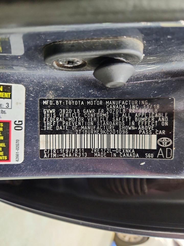 2T1BURHE9KC201096 2019 TOYOTA COROLLA photo no. 12