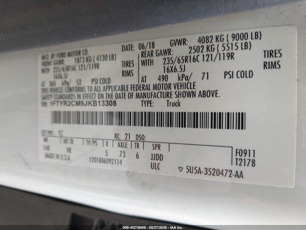 1FTYR2CM9JKB13308 2018 FORD TRANSIT-250 photo no. 9