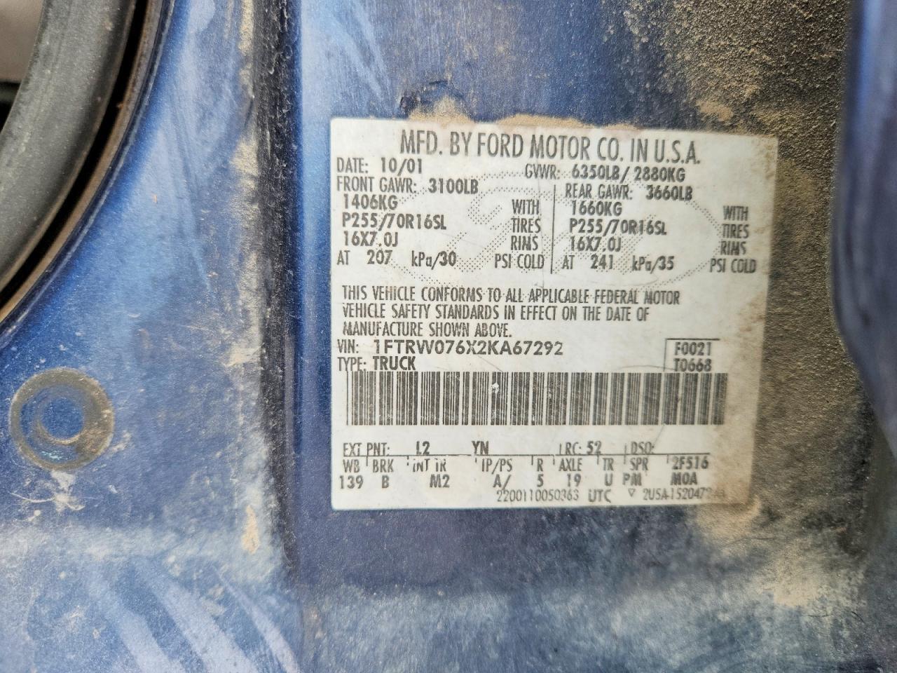 1FTRW076X2KA67292 2002 FORD F150 photo no. 12