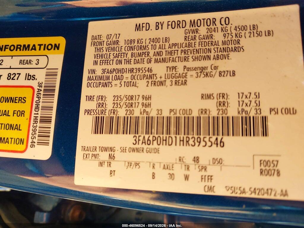 3FA6P0HD1HR395546 2017 FORD FUSION photo no. 9