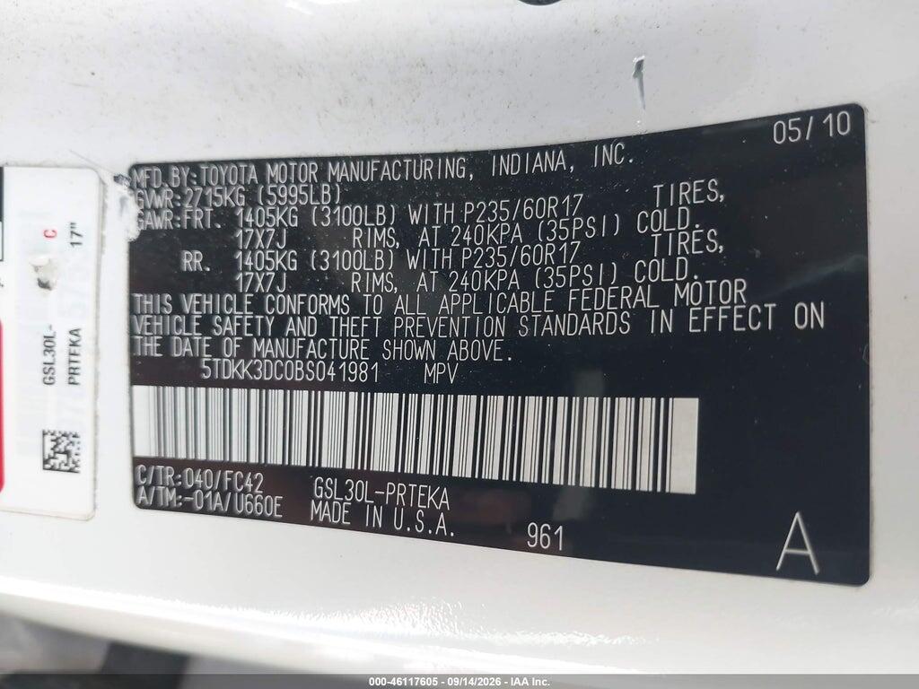 5TDKK3DC0BS041981 2011 TOYOTA SIENNA photo no. 9