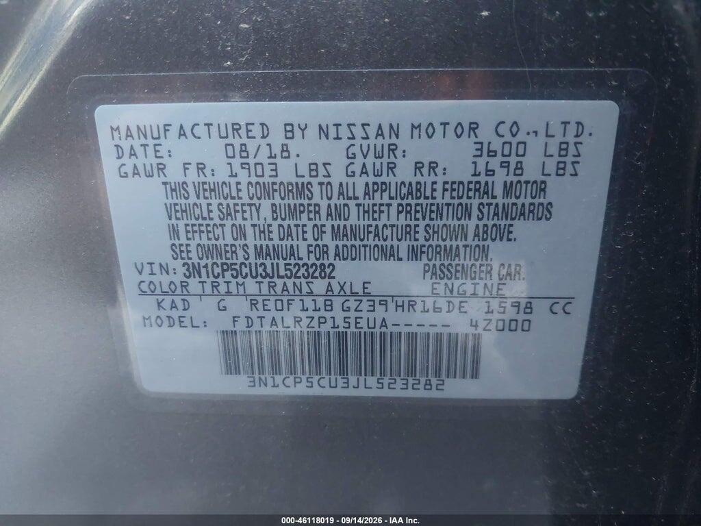 3N1CP5CU3JL523282 2018 NISSAN KICKS photo no. 9