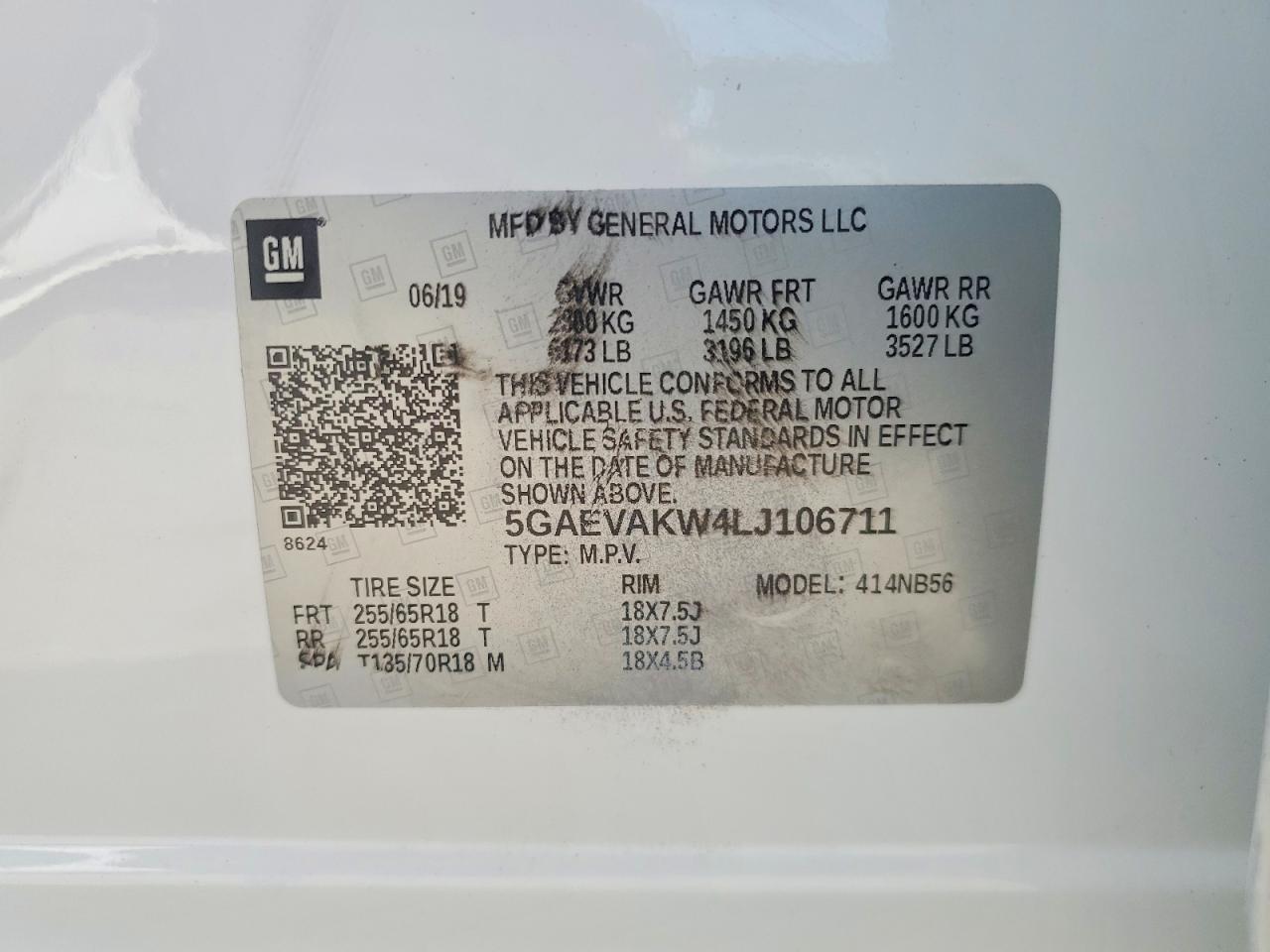 5GAEVAKW4LJ106711 2020 BUICK ENCLAVE photo no. 12