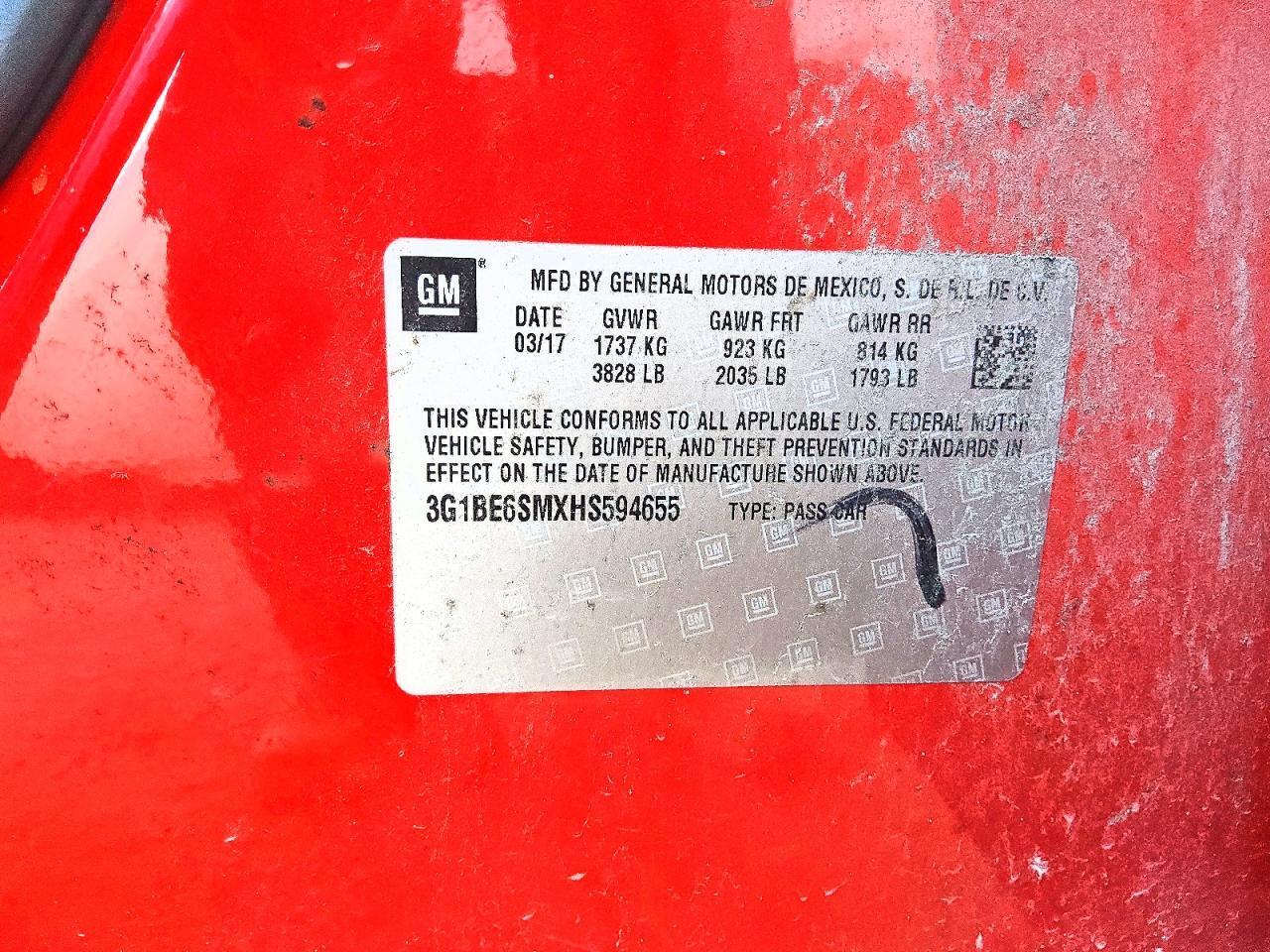 3G1BE6SMXHS594655 2017 CHEVROLET CRUZE photo no. 12