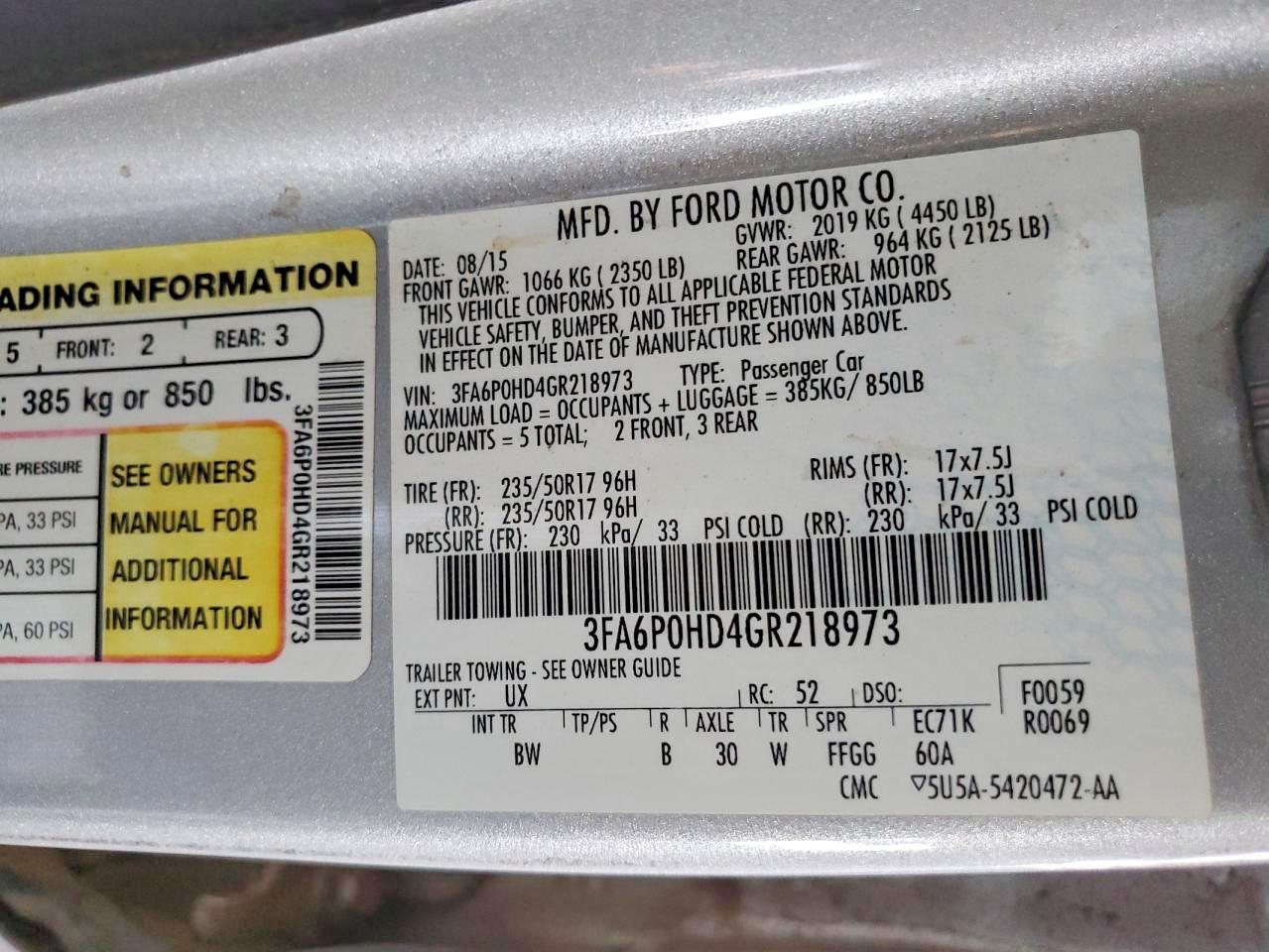 3FA6P0HD4GR218973 2016 FORD FUSION photo no. 12