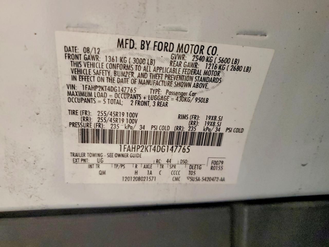 1FAHP2KT4DG147765 2013 FORD TAURUS photo no. 12
