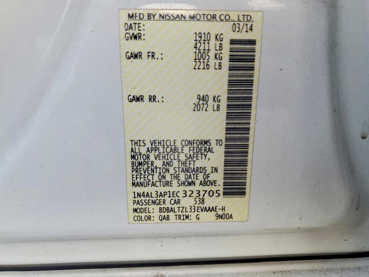 2014 NISSAN ALTIMA 2.5 SV — Фото 12 из 12