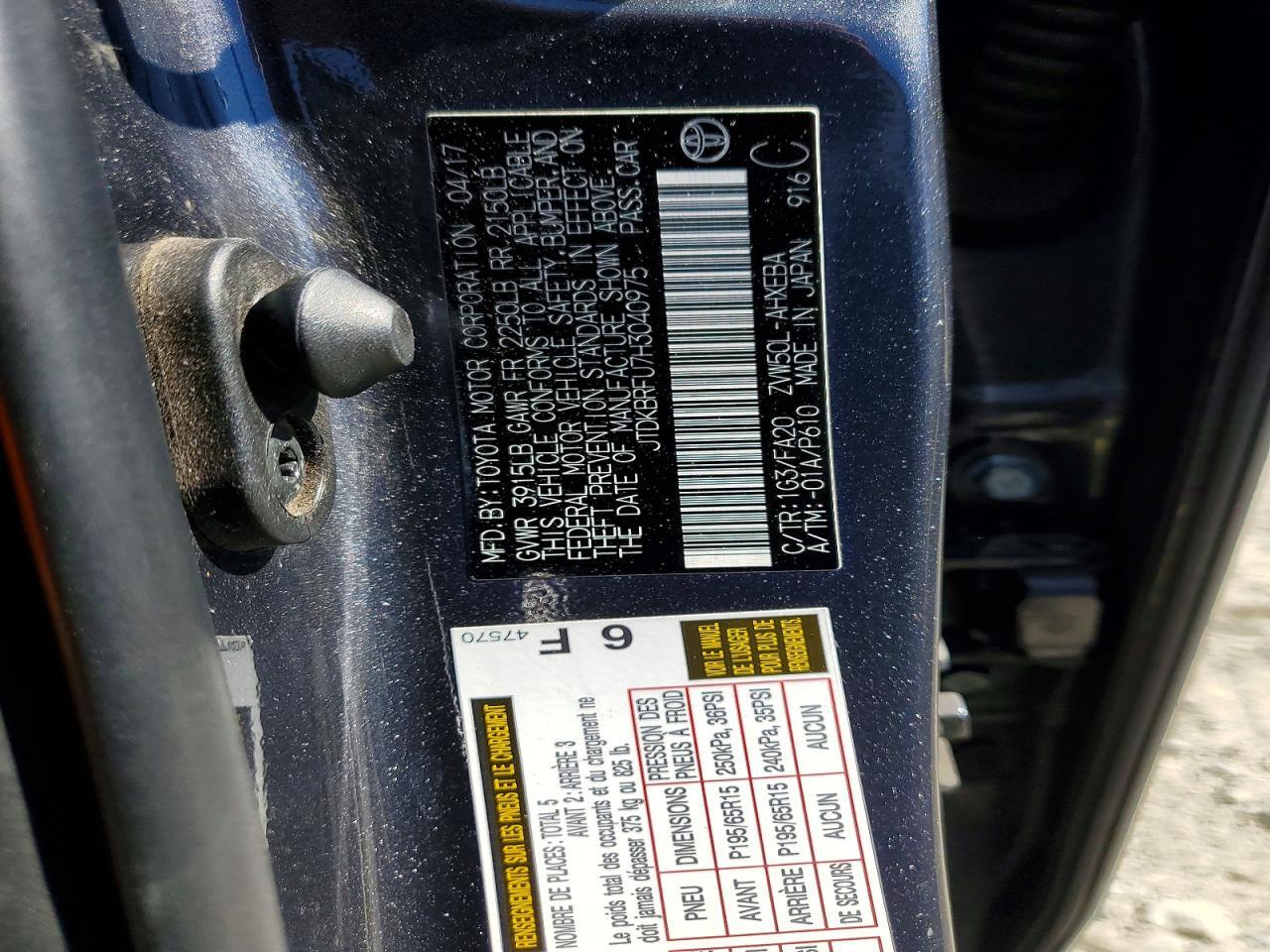 JTDKBRFU7H3040975 2017 TOYOTA PRIUS photo no. 12